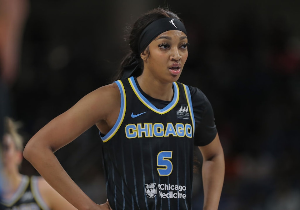 CHICAGO, IL - JUNE 04: Angel Reese #5 of the Chicago Sky lines up a for a free throw during the second half against the New York Liberty on June 4, 2024 at Wintrust Arena in Chicago, Illinois. (Photo by Melissa Tamez/ Icon Sportswire)