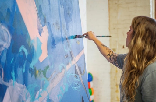Katie Pumphrey in her art studio in Highlandtown. Photo taken by Jade Olivia McDonnell. (Courtesy Photo)