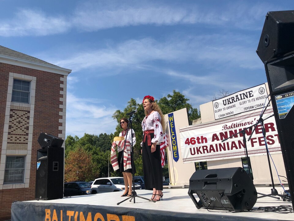 Anna Barron performs the national anthems of the U.S. and Ukraine at the Baltimore Ukrainian Festival.