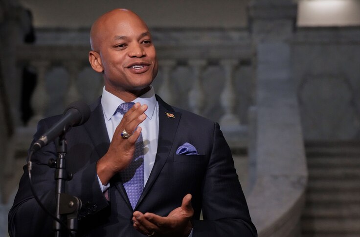 Governor-elect Wes Moore speaks during a press conference at the Maryland State House on 11/10/22 to discuss the upcoming transition of power from Gov. Larry Hogan.