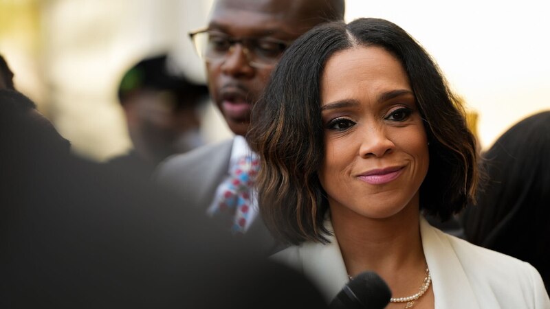 Former Baltimore State's Attorney Marilyn Mosby stands outside the federal courthouse in Greenbelt after being sentenced to three years of probation, which includes a year of house arrest, May 23, 2024. She was convicted earlier this year of perjury and fraud.