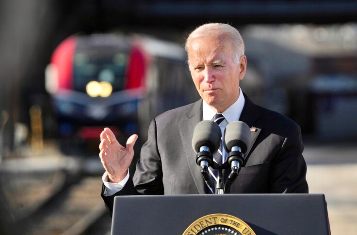 President Joe Biden speaks on the Frederick Douglass Tunnel Bipartisan Infrastructure Law on January 30, 2023.