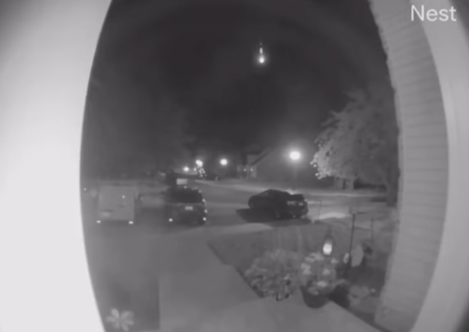 The meteor captured on the Nest camera of Noelle Smith Althoff in Bel Air around 9:23 p.m.