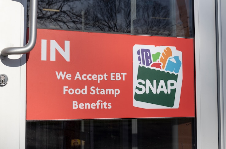 NAP and EBT Accepted here sign. SNAP and Food Stamps provide nutrition benefits to supplement the budgets of disadvantaged families.