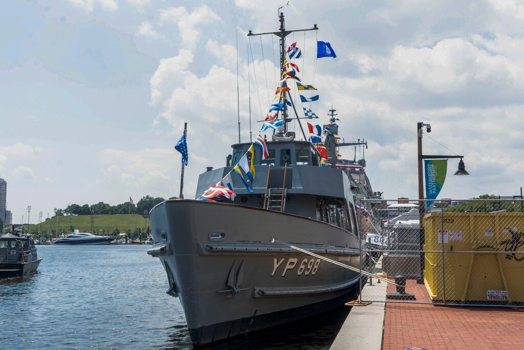 The US Naval Academy Yard Patrol Training Ship docked at Fleet Week on June 13, 2024.