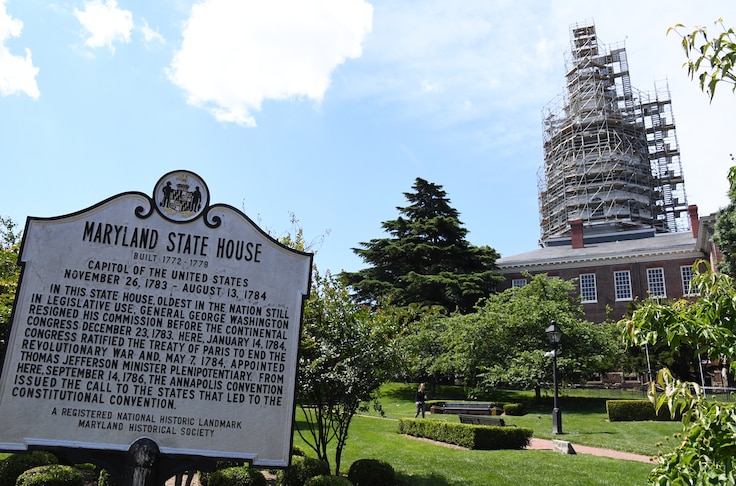 Construction on the Maryland State House in Annapolis began in 1772 and it's the oldest state capital building in the nation still in continuous legislative use. The building's dome is undergoing a rehabilitation project.