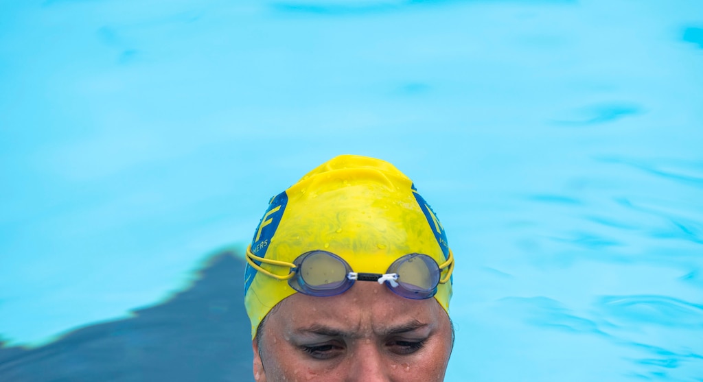 Katie Phumphery practices swimming at Meadowbrook on June 11, 2024.  Phumphery is an ultra-marathon swimmer who will tackle a 24-mile swim from the Chesapeake Bay to Baltimore’s Inner Harbor in late June.