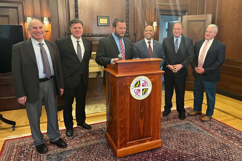 From left to right: Baltimore County Councilman and chair Izzy Patoka, Councilman Todd Crandell, Councilman Pat Young, Councilman Julian Jones, Councilman David Marks and Councilman Mike Ertel.