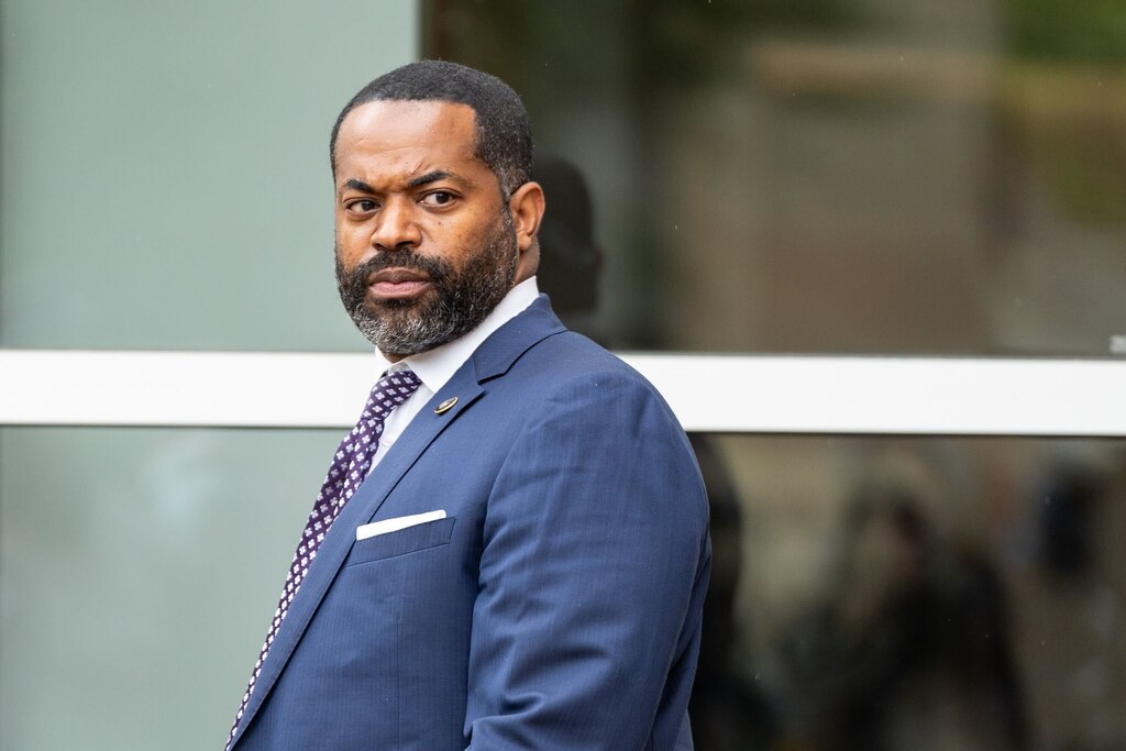 Nick Mosby, the ex-husband of former Baltimore State's Attorney Marilyn Mosby, walks outside U.S. District Court in Greenbelt, May 23, 2024. Marilyn Mosby was being sentenced after being convicted of perjury and fraud related to the purchase of luxury homes in Florida.